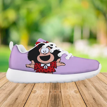 Сетчатая обувь с принтом для девочек Mafalda, Милая Повседневная Дышащая обувь с героями Мультфильмов, Детский подарок к Празднику, Амортизирующие ботинки на шнуровке, Zapatillas