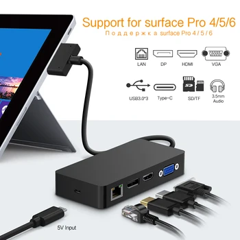 USB 3,0 КОНЦЕНТРАТОР к кард-ридеру HDMI 4K VGA 3,5 мм Разъем RJ45 Для Microsoft Surface Pro 4 5 6 Адаптер SD TF Мульти USB3.0 Разветвитель док-станции
