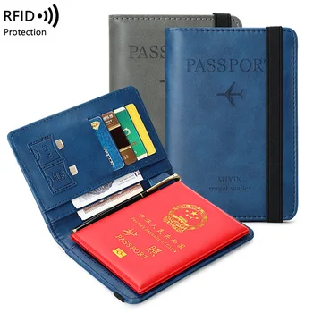 Многофункциональный чехол для паспорта Кошелек на Резинке Кожаная Обложка для паспорта RFID Блокировка для карт Держатель для паспорта для путешествий