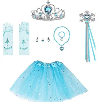 Комплект аксессуаров для наряда принцессы Эльзы, Синие костюмы принцессы, перчатки, юбка, Тиара, браслет, серьги, Магия