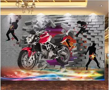 3d обои на заказ фото любого размера фреска Сломанная стена мотоцикл гитара музыкальный фон комната домашний декор обои для стен 3 d