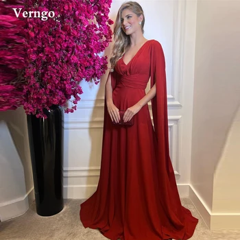 Verngo Темно-Красные Матовые атласные Вечерние платья Трапециевидной формы С Длинными рукавами-накидками и V-образным вырезом, Скромное вечернее платье для мамы, Простое женское платье для выпускного вечера
