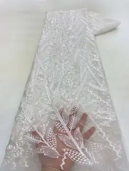JPXB Тяжелая серебряная Кружевная ткань С пайетками из бисера Для Свадебного платья Роскошное Вечернее платье Французское Кружево 5 ярдов XZ1258