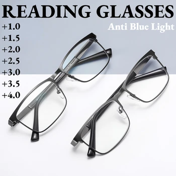 FG Мужские очки для чтения из нержавеющей стали в стиле ретро TR90, очки для пресбиопии с защитой от синего света