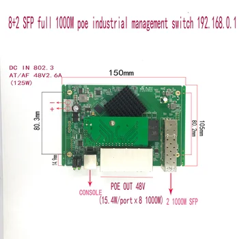 Управление IP 8-портовый 10/100/1000 Мбит/с Промышленный модуль коммутатора PoE Ethernet, управляемый модуль коммутатора с 2 гигабитным SFP-коммутатором
