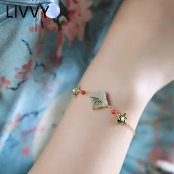 LIVVY 2022 Новая Мода Старинное Мастерство Эмаль Натуральный камень Фиауэр Китайский браслет в стиле ретро Для женщин Изысканные ювелирные изделия