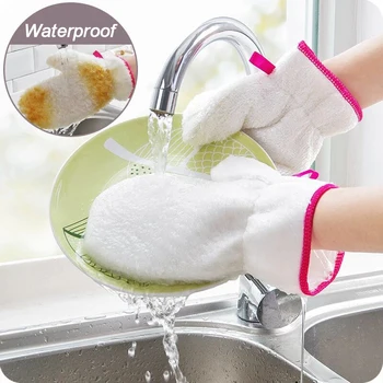 LongKeeper, водонепроницаемые перчатки для мытья посуды из бамбукового волокна, 1 шт., Белые перчатки для уборки кухни с защитой от масла, Нескользящие рукавицы Luva