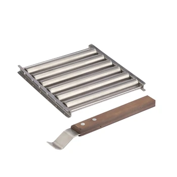 Роликовая подставка для колбасных изделий из нержавеющей стали с удлиненной деревянной ручкой Проста в использовании