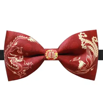 Мужской галстук-бабочка в китайском стиле, Красный галстук, Свадебный дракон и Феникс, Винтажный принт, Сцена