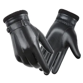Мужские перчатки, черные зимние варежки, сохраняющие тепло, ветрозащитные перчатки для вождения с сенсорным экраном, Мужские осенне-зимние деловые перчатки из искусственной кожи