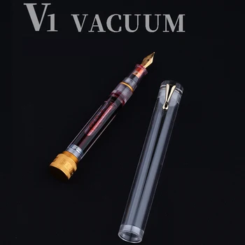 Перьевая ручка Majohn V1 с вакуумным наполнением, Наконечник EF/F, Прозрачная смола, золотой/серебряный зажим, Демонстрационная Подарочная ручка для письма