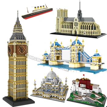 Всемирно известное здание, Эйфелева башня, Биг Бен, Собор Парижской Богоматери, дворец Потала, 3D-модель строительных блоков Тадж-Махала