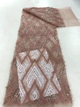 5 Ярдов Высококачественной французской тюлевой ткани с блестками, Роскошная Кружевная ткань ручной работы, расшитая бисером, Африканское Кружево для Свадебного платья ZX