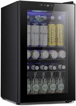 Мини-холодильник Star-Холодильник для напитков на 95 банок, охладитель вина, Прозрачная Передняя стеклянная дверца, Маленький сенсорный экран для напитков, пивной бар Offi