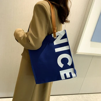 Женская сумка из книжного полотна, синие сумки через плечо, сумка-тоут с ремешком из искусственной кожи, эко-сумка для покупок с буквенным принтом, сумки для корейского колледжа Y2K