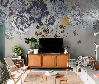 beibehang Пользовательские 3D обои фреска скандинавский современный легкий роскошный рисунок ручной росписью с растительным цветком на заднем плане стены