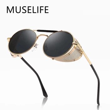 MUSELIFE Ретро Круглые металлические солнцезащитные очки в стиле стимпанк Для мужчин И женщин, Брендовые дизайнерские Очки Oculos De Sol С защитой от ультрафиолета