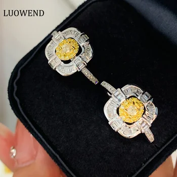 Кольца из белого золота 18 карат LUOWEND с блестящим Настоящим натуральным желтым бриллиантом Романтической квадратной формы, Элегантные ювелирные изделия для женщин, свадебные