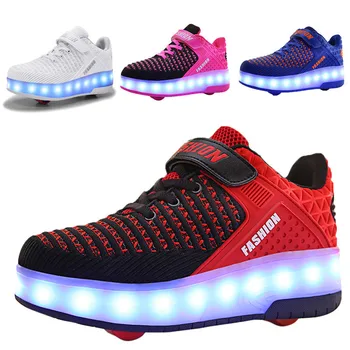 Роликовые коньки, USB Зарядка, Детские Кроссовки, подарок для мальчиков и девочек, светодиодная обувь с 2 колесами, спортивная летающая обувь с откидным верхом, модный тренд
