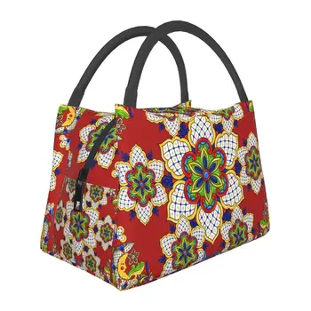 Мексиканская сумка для ланча с цветочным орнаментом Talavera, утепленная для женщин, Герметичный термоохладитель, коробка для ланча, офис, Пикник, путешествия