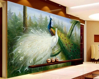 Beibehang Пользовательские фрески гостиная,современный лесной павлин картина маслом фотографии настенная роспись дерево обои papel de parede para quarto