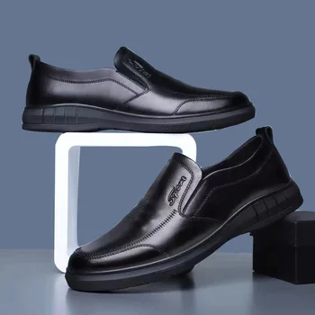 Кожаная обувь на мягкой подошве для мужчин 2023, черная мужская обувь в деловом стиле, Одношаговая Простая повседневная обувь для мужчин, кроссовки