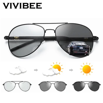 VIVIBEE Фотохромные солнцезащитные очки Мужские Авиационные поляризованные UV400 Дневного и ночного видения Солнцезащитные очки для вождения Женские Титановые очки