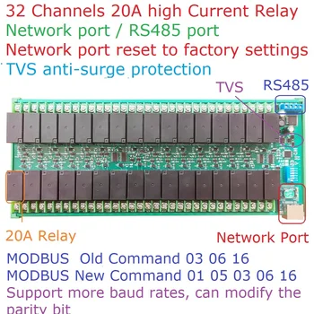 DC 24 В 32CH 20A Высокоточный Ethernet RS485 Релейный Модуль RJ45 Сетевой Порт TCP/IP Modbus RTU Плата
