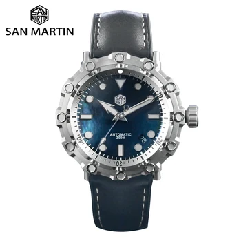Роскошные мужские часы San Martin, Титановый Оригинальный дизайн, циферблат MOP, Ограниченная серия, Механические часы, Сапфировый 200 м Кожаный ремешок