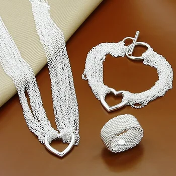 JewelryTop Наборы ювелирных изделий из Стерлингового серебра 925 пробы, цепочка, ожерелье, браслет, Кольца, Набор Для женщин, Свадебные Оригинальные дизайнерские подарки