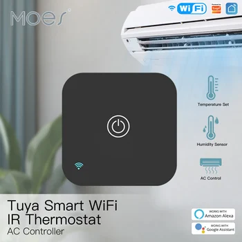 MOES Tuya WiFi ИК Термостат Контроллер переменного тока Пульт дистанционного управления Датчиком температуры и влажности Smart Life Голосовое управление Alexa Google