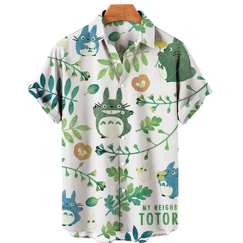 Мужская Негабаритная Гавайская Рубашка с коротким рукавом и Мультяшным Рисунком, Социальный Топ С Цветочным Принтом Harajuku, Повседневная Винтажная Рубашка Y2k Для мальчиков Camisa