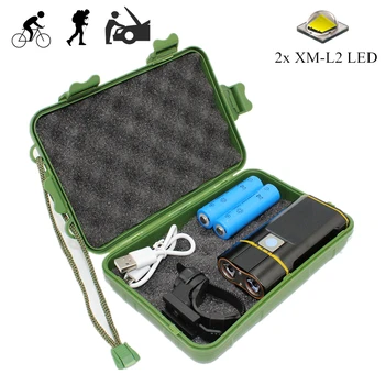 Светодиодный фонарик USB перезаряжаемый велосипедный фонарь 2x XM-L2 Передний велосипедный фонарь с двойной лампой + батарея 18650 + держатель для крепления