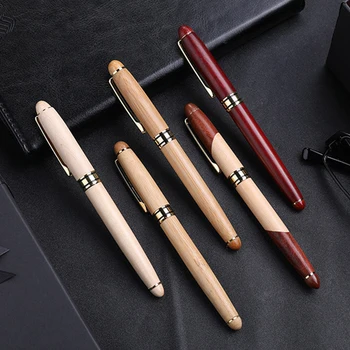 Качественная шариковая ручка с бамбуковой деревянной ручкой, Роскошная деловая фирменная ретро Гелевая ручка, школьные канцелярские принадлежности