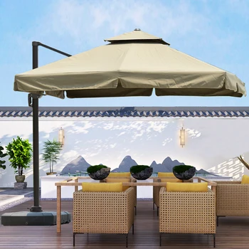 Уличные зонтики большие солнечные фонари внутренний двор столы и стулья во дворе виллы сад римская ветрозащита