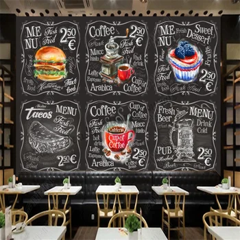 Ручная роспись, обои для ресторана, Кафе, Торт, Бургер, Ресторан быстрого питания, Промышленное оформление, Фон Papel Tapiz