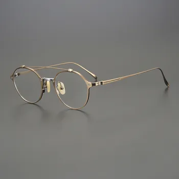 Двухлучевые ультралегкие очки Японской ручной работы из квадратного титана для мужчин и женщин при близорукости, Оправа для очков с рецептурной оптикой