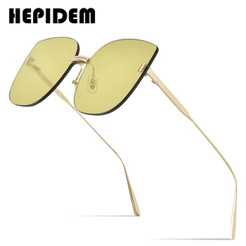 Солнцезащитные очки без оправы HEPIDEM Oversize, Женские солнцезащитные очки 2020, Новый Роскошный бренд, Модные солнцезащитные очки из сплава, Мужские с нейлоновыми линзами, gm 5015