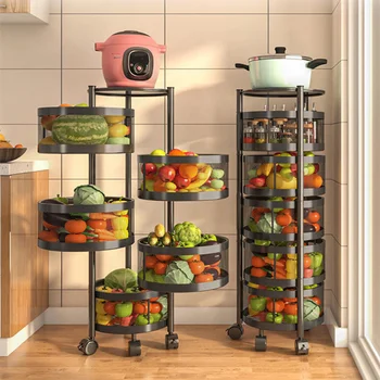 Вращающиеся полки кухонный стеллаж для хранения многослойных напольных бытовых фруктов и овощей, круглый овощной блюз