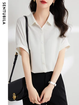 Sentubila/ простые шифоновые рубашки для женщин, летняя мода 2023, короткий рукав реглан, офисные женские базовые однотонные рубашки и блузки