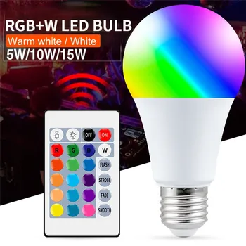 220V E27 RGB Светодиодные лампы 5 Вт 10 Вт 15 Вт RGB Белый Свет Светодиодная Лампада Сменная Красочная RGB Светодиодная Лампа С ИК-Пультом дистанционного Управления 20