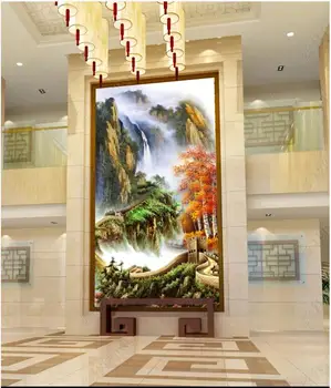 3d обои на заказ фреска китайская живопись Великая стена красный клен пейзаж крыльцо декор в гостиную фотообои на стену