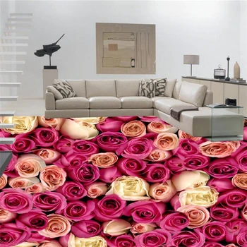 Beibehang Напольное украшение для дома 3D обои для пола HD красивая розовая роза для ванной комнаты 3D водонепроницаемый самоклеящийся 3D пол
