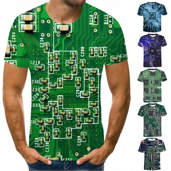 Новая трендовая Летняя Мужская футболка С механической печатью на материнской плате, 3D Цифровая Печать, Футболки с круглым вырезом и коротким рукавом, Мужская Одежда