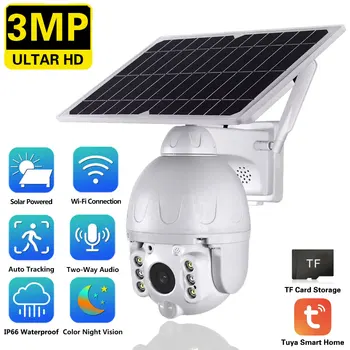Слот Tuya Smart Life, 3-мегапиксельная Солнечная камера, PTZ, Наружное обнаружение PIR, Цветное ночное видение, видеонаблюдение, WIFI IP-камера безопасности на батарейках