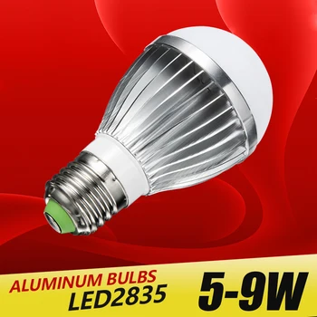 алюминиевая светодиодная лампа E27 IC 5W 7W 9W 220V 230V 240V LED 2835 Огней Светодиодная лампа накаливания освещение высокой яркости Серебристый металл