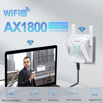 Joowin AX1800 WiFi 6 Ретранслятор 802.11ax Беспроводной Удлинитель 1800 Мбит/с 2,4 Г/5 ГГц Усилитель сигнала Wi-Fi Точка доступа Wi-Fi/маршрутизатор JW-XR183