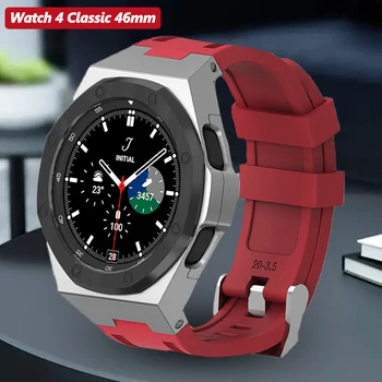 Роскошный Корпус из нержавеющей Стали Для Samsung Watch 4 Classic 46 мм Комплект Модификации Для Watch 5Pro 45 мм Watch4/5 44 40 мм Резиновый ремешок