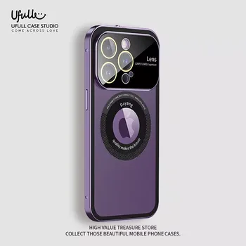 Металлический каркас, магнитный чехол для телефона с большими линзами, Чехол для телефона для iPhone 12 13 14 Pro Max, Беспроводная зарядка Magsafe, Матовая задняя крышка