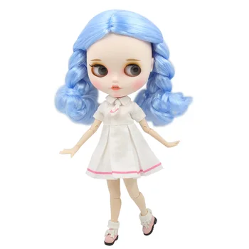 ЛЕДЯНАЯ кукла DBS Blyth с открытым ртом, голубые вьющиеся волосы, белая кожа, индивидуальное матовое лицо, обнаженное тело BL6005
